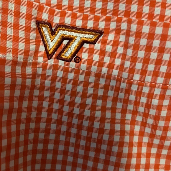 VT Southern Tide Endzone Orange Button Up Shirt - Picture 3 of 6